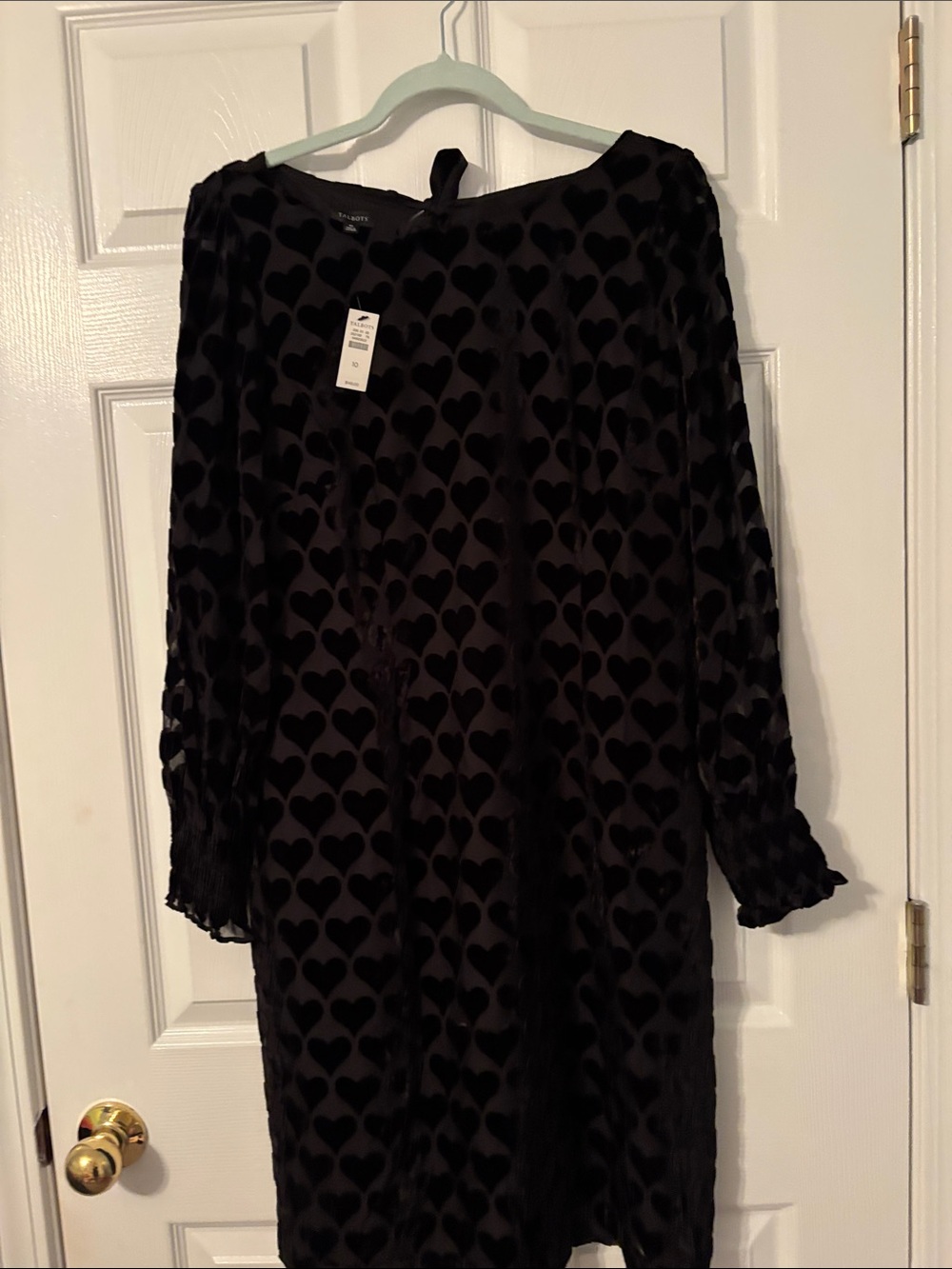 Talbots Black Velvet Heart-Print Long-Sleeve Dress